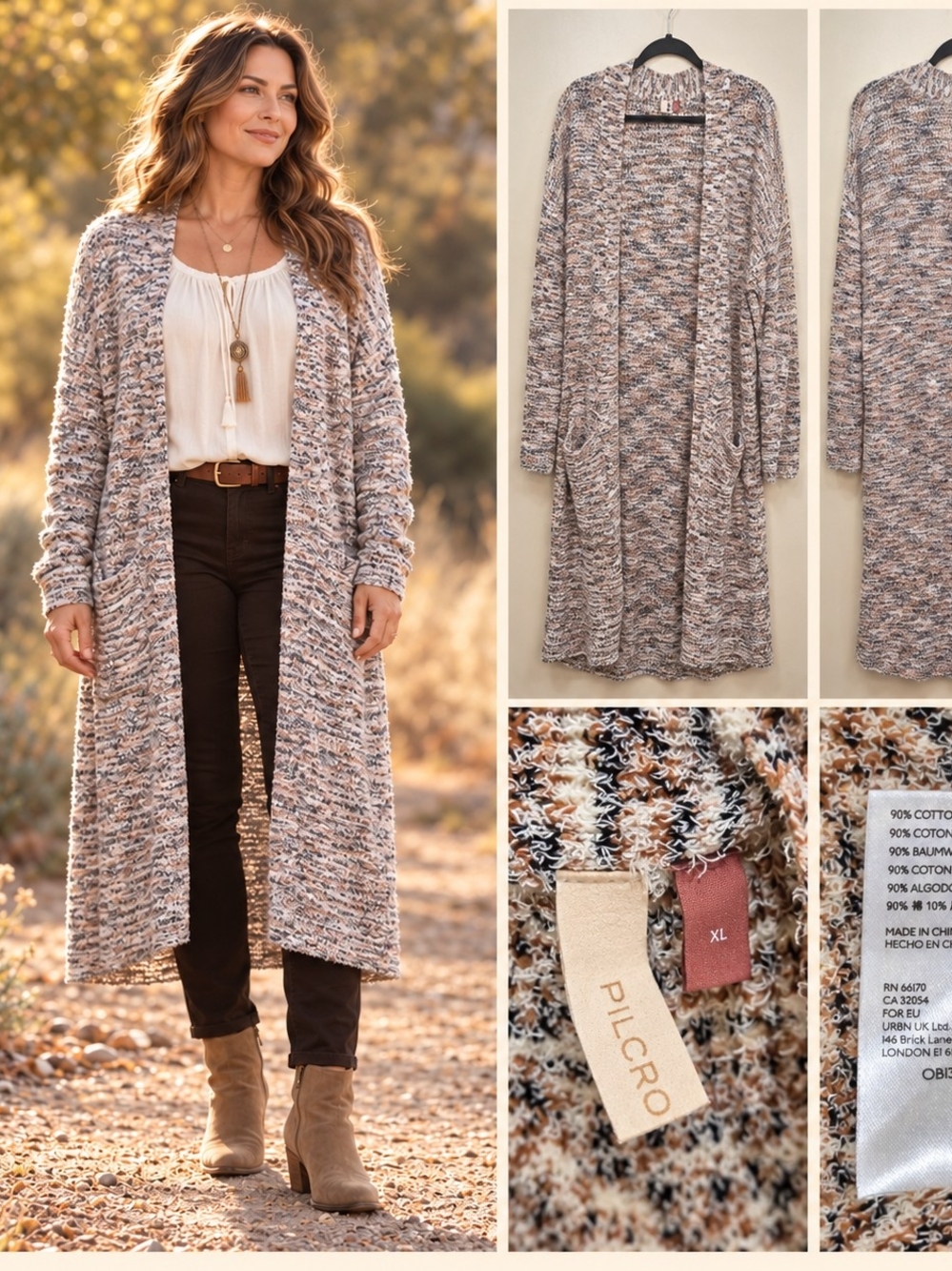 Pilcro XL Marled Knit Duster Open Front Boho Cottagecore Artsy Cozy Fall